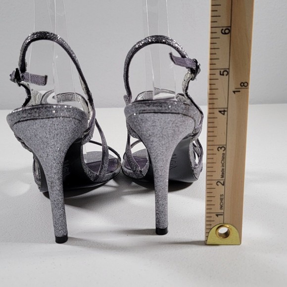 Nina New York Womens Size 8M Sparkle Strappy Slingback Heels Silver Leather - Picture 6 of 15